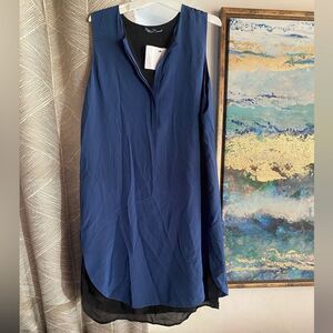 Vince Womens  Size M Split Hem 100% Silk Sleeveless Dress Blue Black Shift